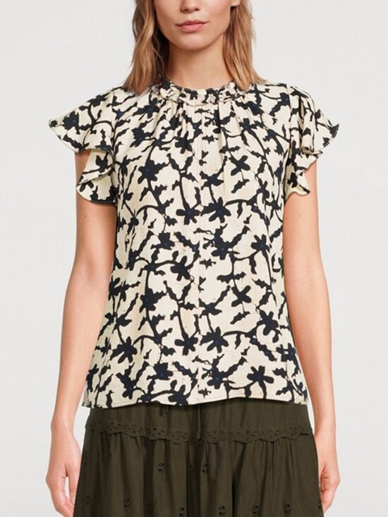 Ulla Johnson Tops - Ulla Johnson Julia Cream Black Floral Ruffle Sleeve Blouse Size 4